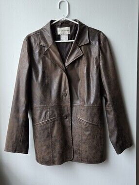 90s Vintage Style 10/12 Women’s Brown Faux  Leather Jacket U2K Grunge Aesthetic